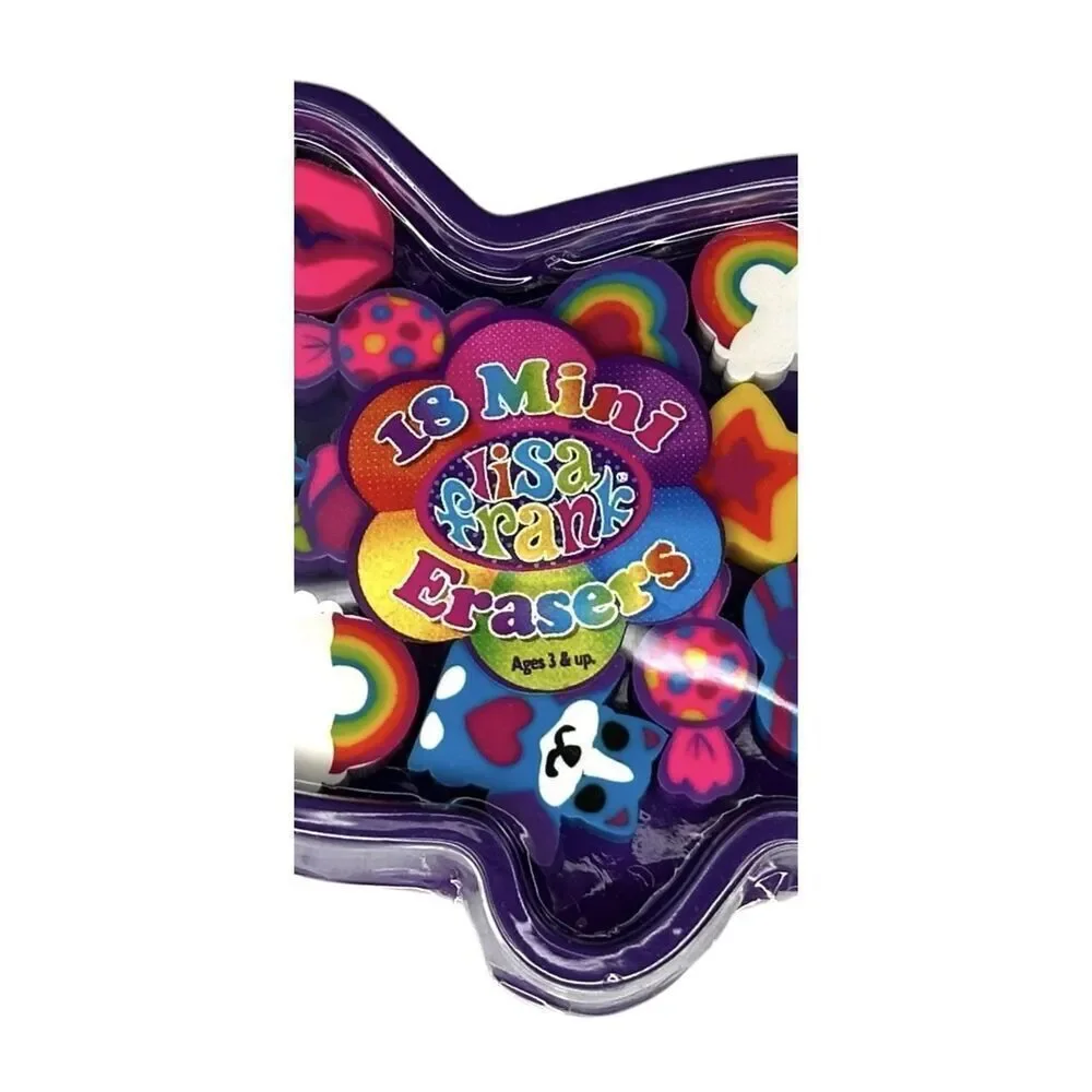 New Vintage Y2K Lisa Frank 18 Mini Erasers Pink Teddy Bear Case Unused